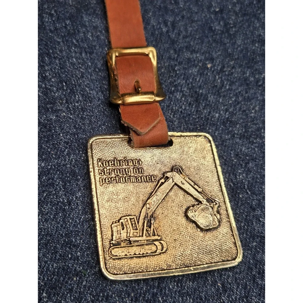 Koehring Excavator Brass and Leather Fob Suitcase Strap
